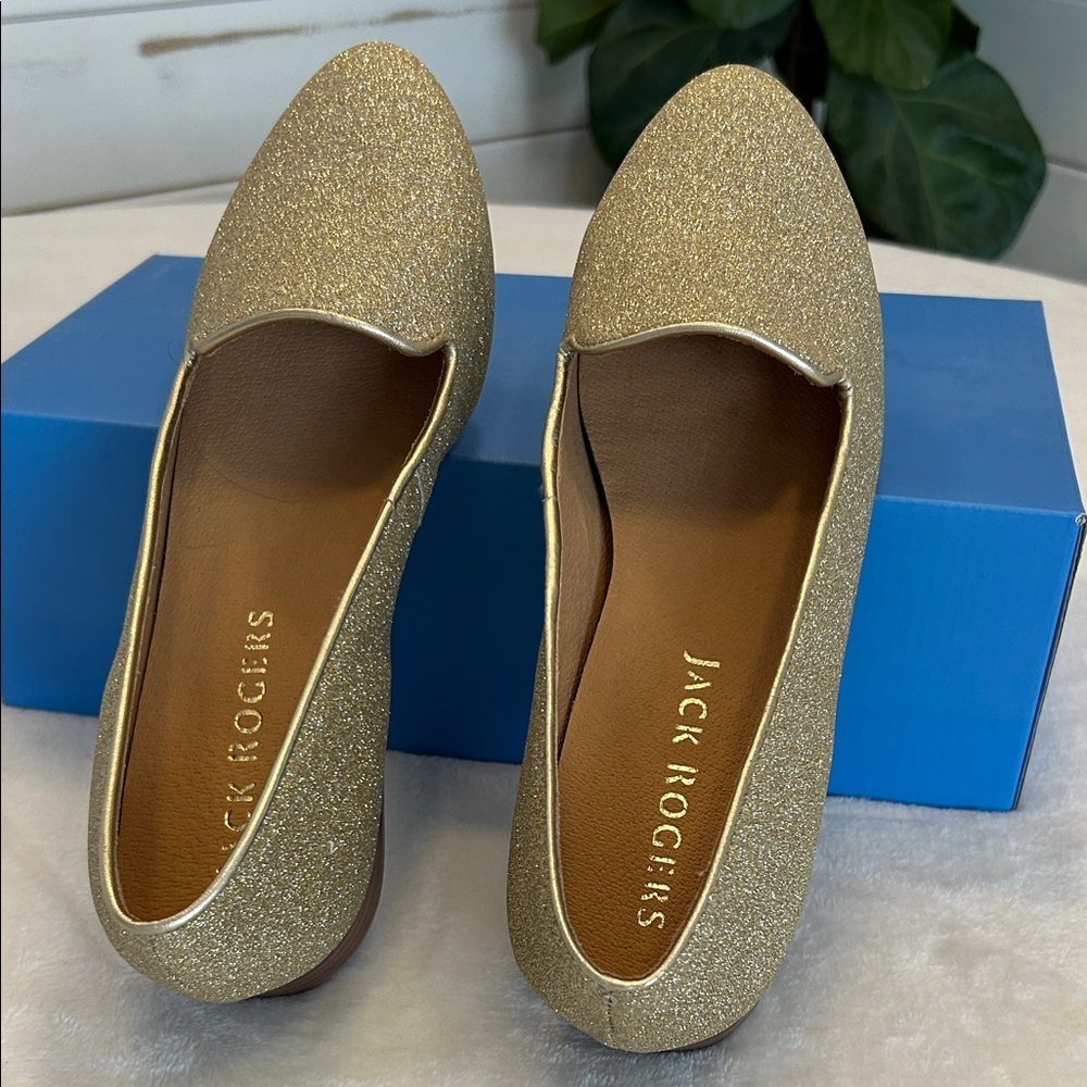 Jack Rogers New Women's Sparkling Gold Loafers. Size 8